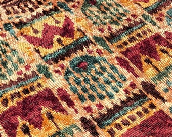 Handwoven Yellow Ikat Velvet Fabric – Uzbek Polka Dot Design by the Yard