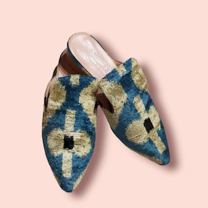 silk ikat slippers and velvet ikat silippers are handmade embroideried | velvet ikat slippers | all numbers | upholstery fabric