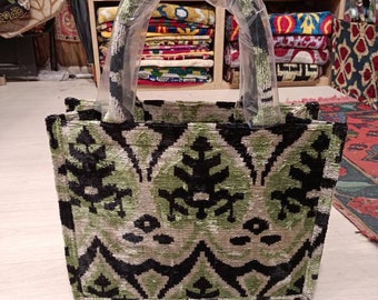 Colorful  ikat tote bag handwoven silk velvet ikat womens Clutch  bag ikat bag