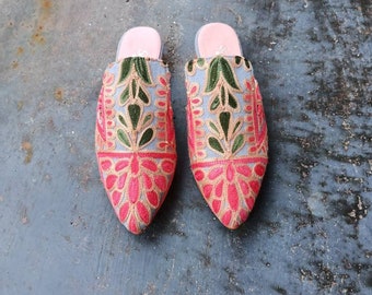 Silk Velvet Ikat Slippers Black Grey