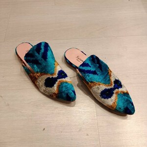 Silk Velvet Ikat Slippers Black Turquaz White main image 1