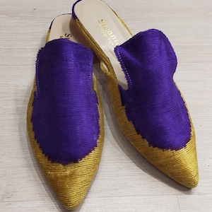 Handgefertigte Ikat Seide Pantoletten-Vibrant Multicolor Design, Bequeme Slip-On Schuhe, Einzigartiger Boho Stil