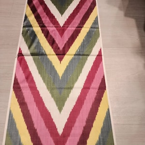 Handwoven Silk Ikat Fabric – Authentic Uzbek Ikat Textile – Traditional Central Asian Silk Fabric – Boho Home Decor
