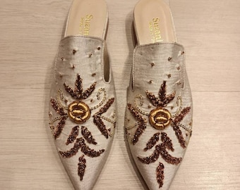 Handmade Embroidered Velvet Ikat Slippers, Uzbek Leather House Shoes, Luxury Artisan Slippers, Boho Gift for Her