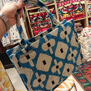Colorful  ikat tote bag handwoven silk velvet ikat womens Clutch  bag ikat bag