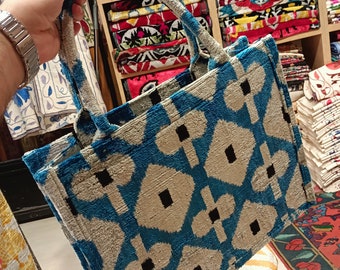Colorful  ikat tote bag handwoven silk velvet ikat womens Clutch  bag ikat bag