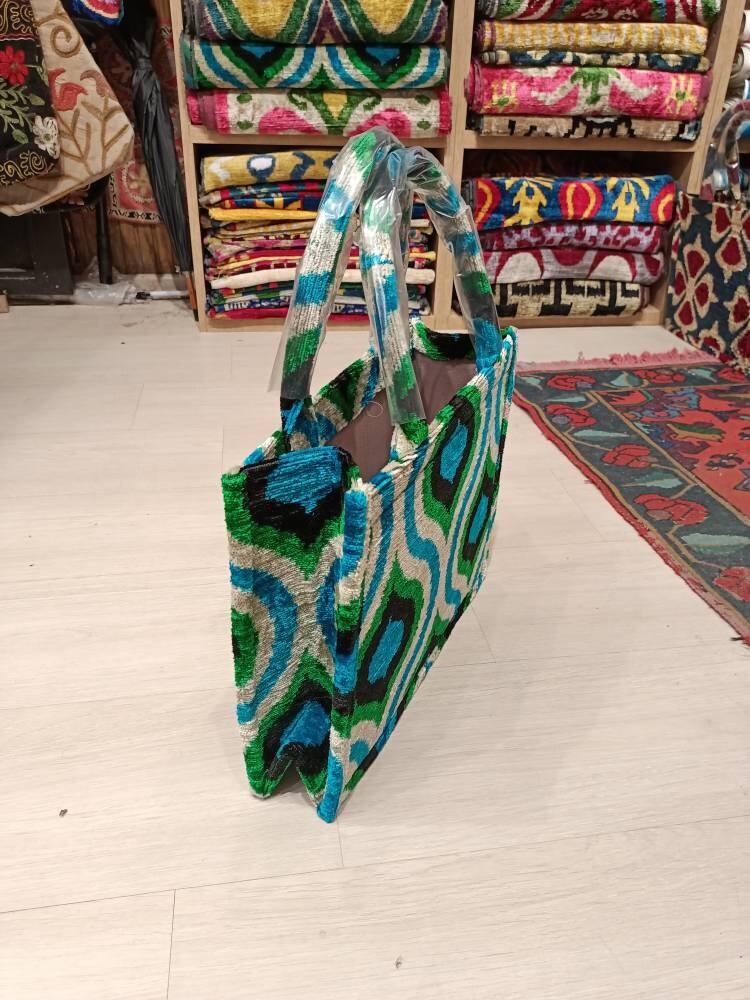 Colorful Ikat Tote Bag Handwoven Silk Velvet Ikat Womens Clutch