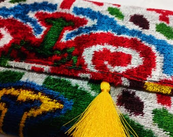 Bolso de mano de seda İkat, bolso de terciopelo İkat, bolso de mano İkat, bolso de seda y terciopelo İkat, bolso de mujer de seda İkat, bolso de moda, nuevo bolso, bolso de seda