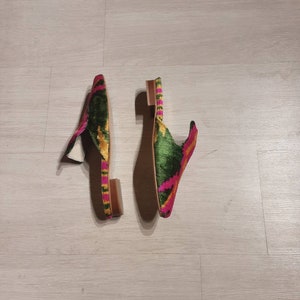 Handmade Ikat Silk Mules-Vibrant Multicolor Design,Comfortable Slip-On Shoes,Unique Bohemian Style