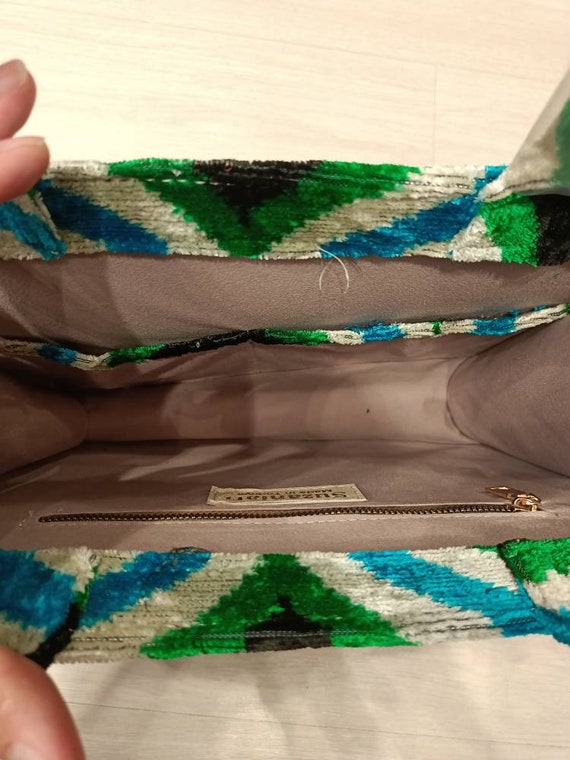 Colorful Ikat Tote Bag Handwoven Silk Velvet Ikat Womens Clutch