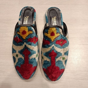 Handmade Ikat Silk Mules-Vibrant Multicolor Design,Comfortable Slip-On Shoes,Unique Bohemian Style