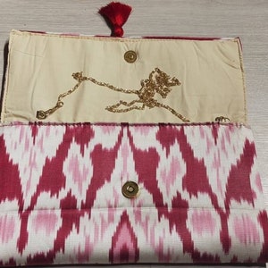 Silk Velvet Ikat Clutch – Blue tassel & Evil Eye Bag