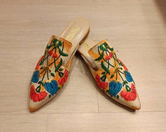 Handmade Embroidered Velvet Ikat Slippers, Uzbek Leather House Shoes, Luxury Artisan Slippers, Boho Gift for Her