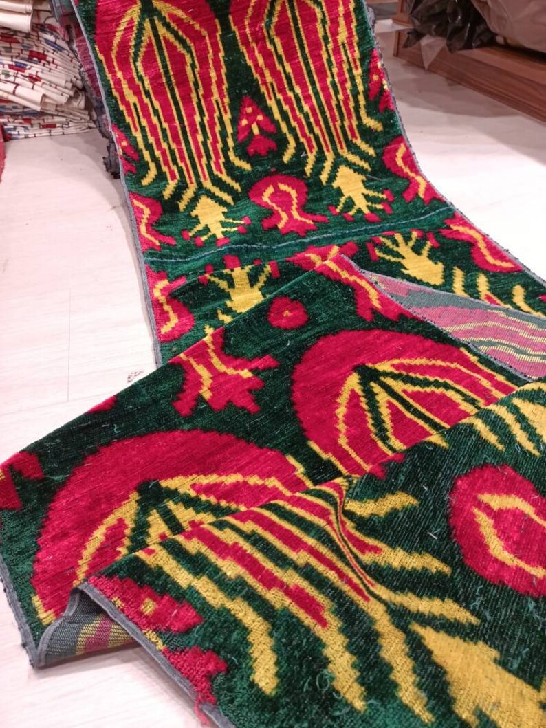 Ikat Silk Velvet Fabrichandwoven,bohemian Pattern,natural Dye,soft and