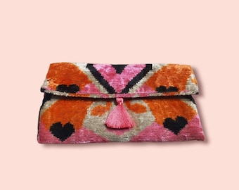 Bolso de mano de seda İkat Bolso de terciopelo İkat Bolso de mano İkat Bolso de seda y terciopelo İkat Bolso de mujer de seda İkat Bolso de moda Bolso nuevo Bolso de seda