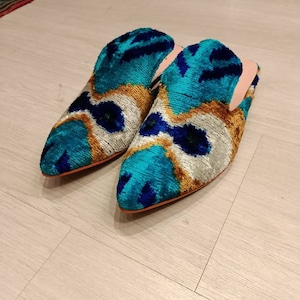 Silk Velvet Ikat Slippers Orange Turquaz main image 1