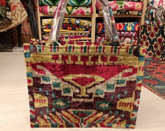 Colorful  ikat tote bag handwoven silk velvet ikat womens Clutch  bag ikat bag