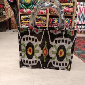 Colorful  ikat tote bag handwoven silk velvet ikat womens Clutch  bag ikat bag