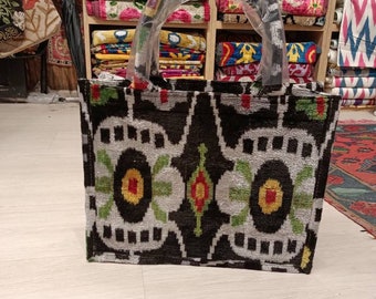 Colorful  ikat tote bag handwoven silk velvet ikat womens Clutch  bag ikat bag