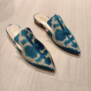 Handmade Ikat Silk Mules-Vibrant Multicolor Design,Comfortable Slip-On Shoes,Unique Bohemian Style