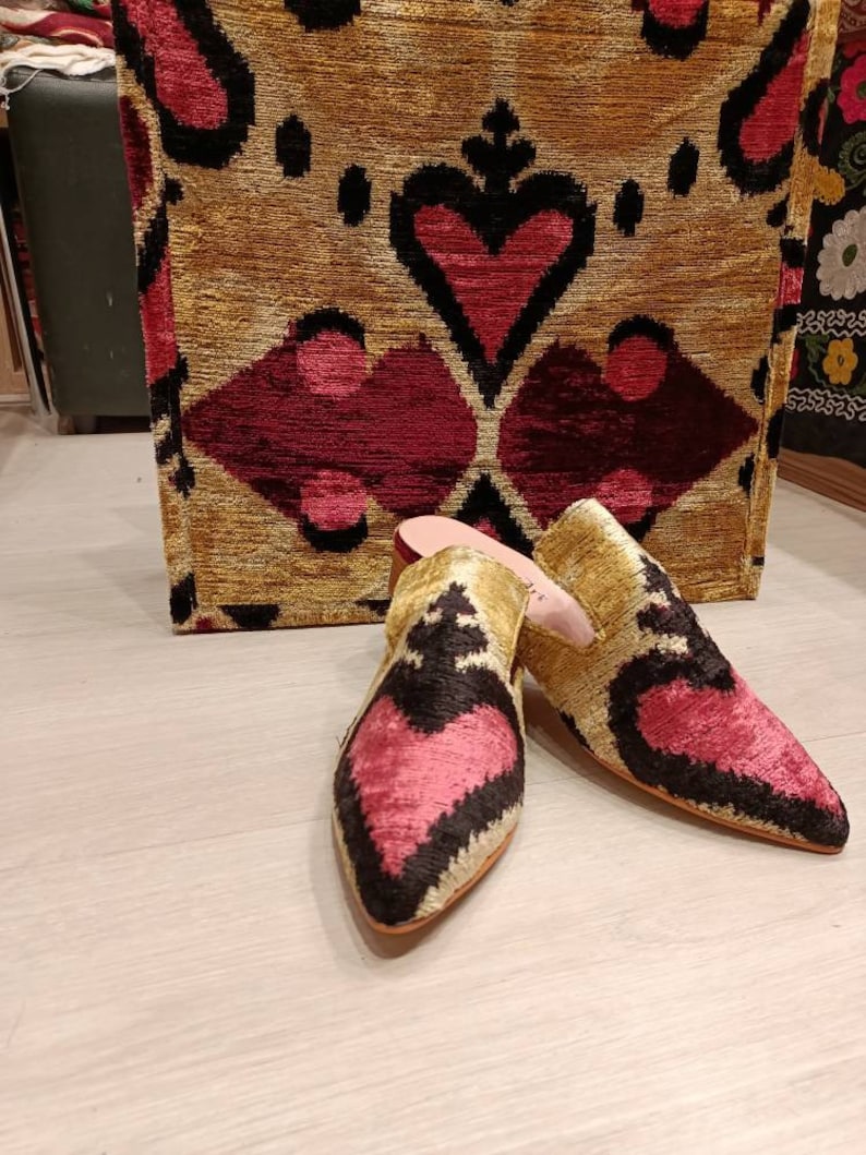 Silk Velvet Ikat Slippers Red