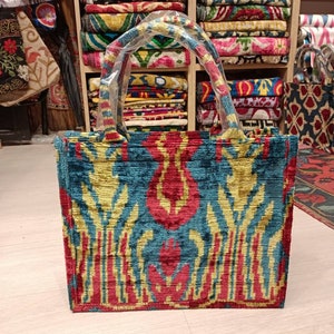 Colorful  ikat tote bag handwoven silk velvet ikat womens Clutch  bag ikat bag