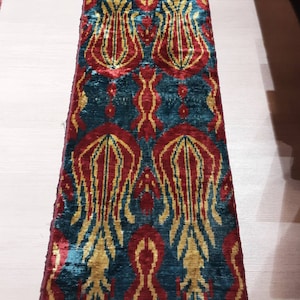 Handwoven Yellow Ikat Velvet Fabric – Uzbek Polka Dot Design by the Yard