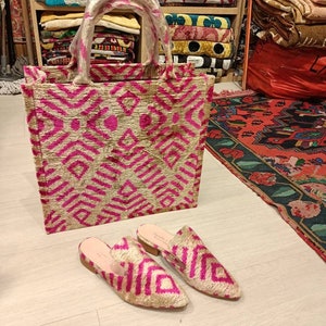 Handmade silk ikat slippers and handbag cluch bag Women handcrafted shoes All numbers
