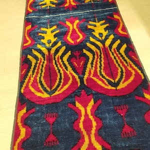 Handwoven Yellow Ikat Velvet Fabric – Uzbek Polka Dot Design by the Yard