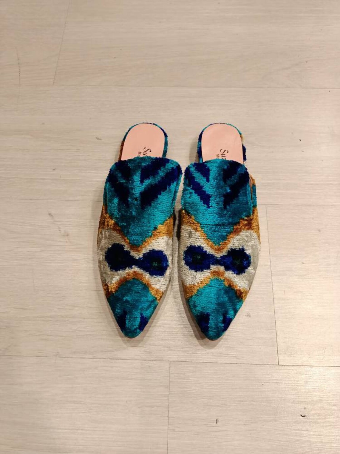 Silk Ikat Slippers Light Blue White main image 1