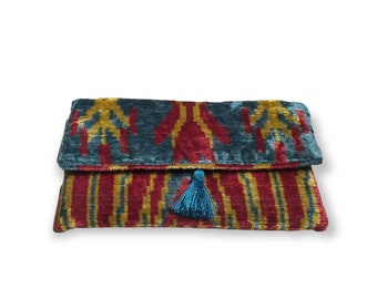 Bolso de mano de seda İkat Bolso de terciopelo İkat Bolso de mano İkat Bolso de seda y terciopelo İkat Bolso de mujer de seda İkat Bolso de moda Bolso nuevo Bolso de seda