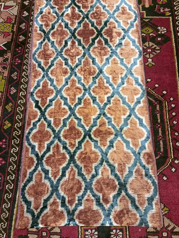 Handwoven Yellow Ikat Velvet Fabric – Uzbek Polka Dot Design by the Yard
