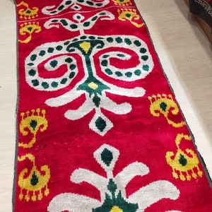 Handwoven Yellow Ikat Velvet Fabric – Uzbek Polka Dot Design by the Yard