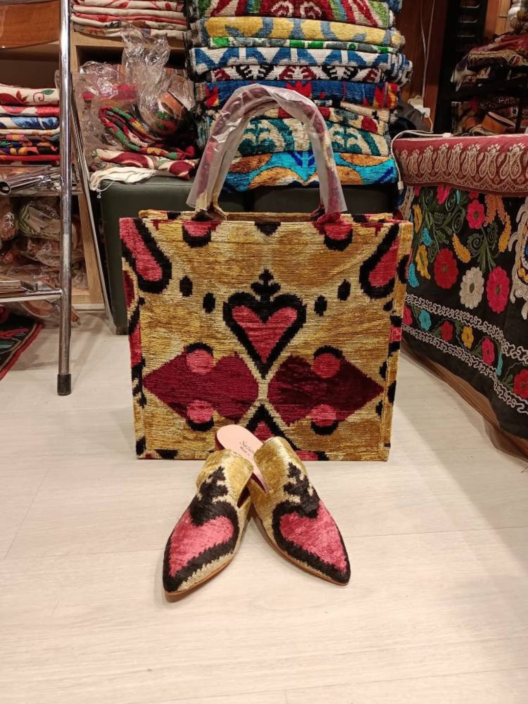 Silk Velvet Ikat Slippers Indigo