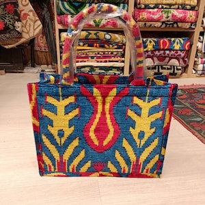 Colorful  ikat tote bag handwoven silk velvet ikat womens Clutch  bag ikat bag