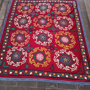 Vintage Suzani Handmade Traditional Uzbek Wall Hanging Cotton Tapestry Ethnic Decor Wall Hanging Bedspread Suzani