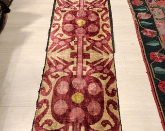 Handwoven Yellow Ikat Velvet Fabric – Uzbek Polka Dot Design by the Yard