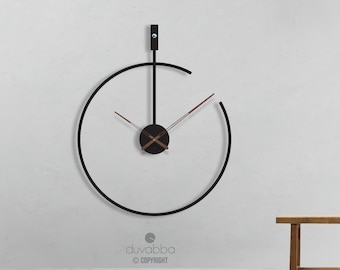 Matte Black Metal Wall Clock, Large Silent Minimalist Design