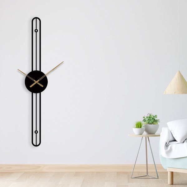 Reloj de pared grande, reloj de pared de gran tamaño, reloj de pared de oficina, reloj de pared de diseño, relojes de pared únicos, reloj de pared de metal largo, reloj minimalista