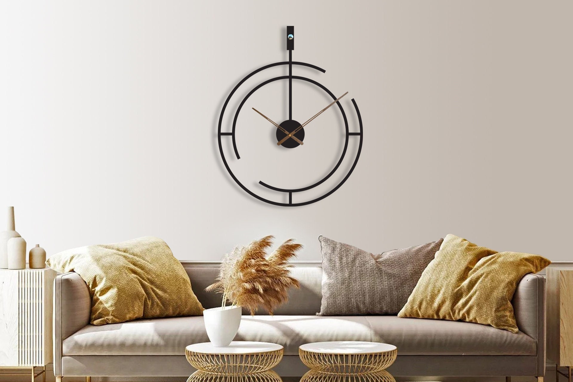Reloj de pared de metal negro de diseño minimalista moderno, 20 pulgadas -  Etsy México, image size:1920x1280