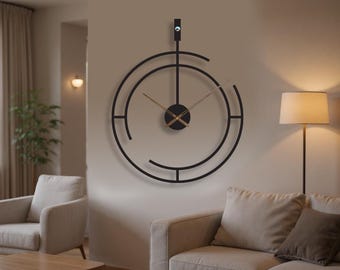 Metal Wall Clock Black, Modern Minimalist Design 20-Inch