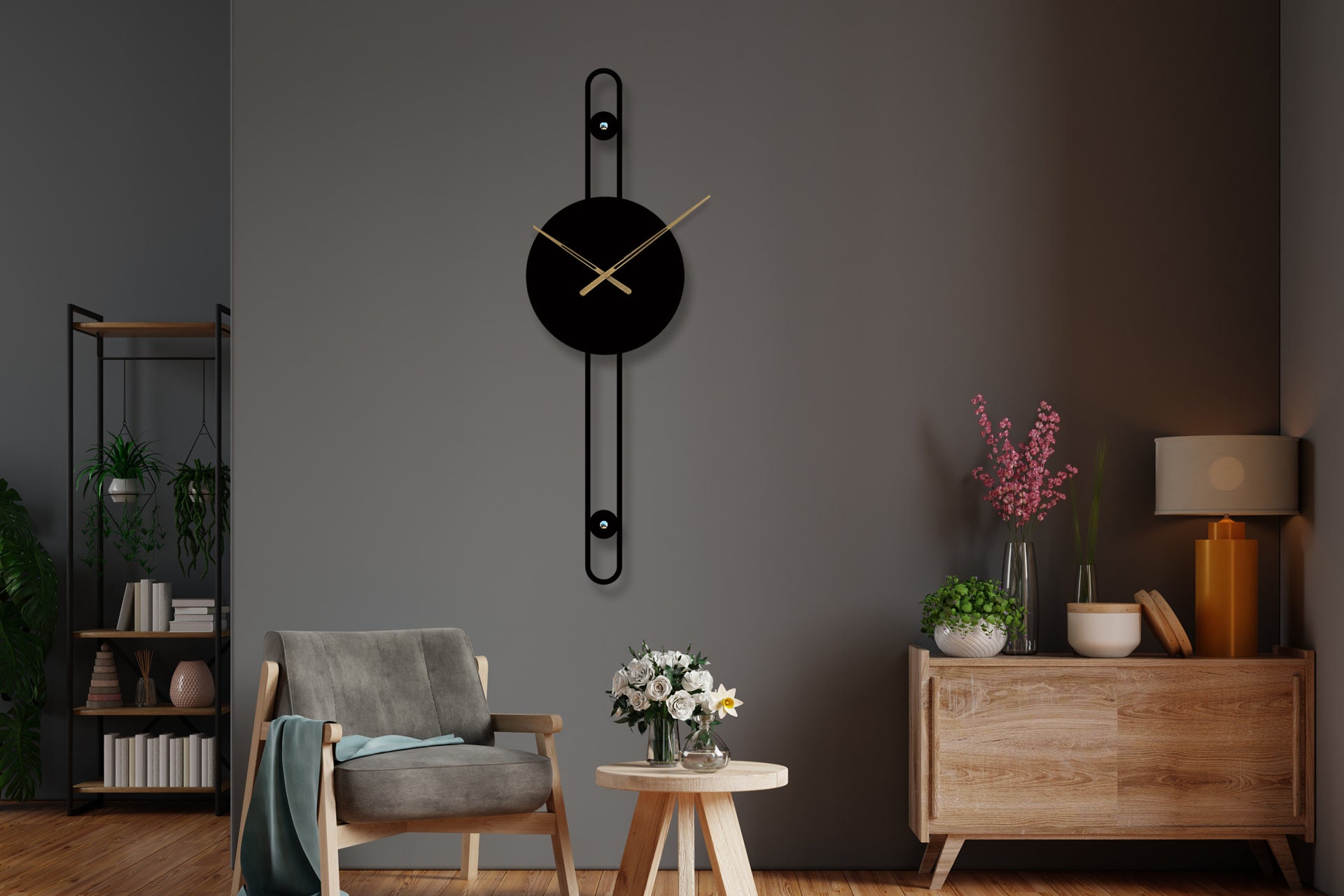 Long Wall Clock / Metal Large Wall Clock / Long Decorative Etsy