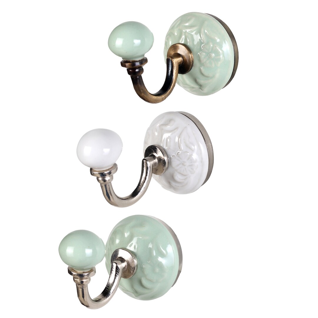 Ceramic White Embossed Wall Hook Vintage Style Coat Hook Etsy