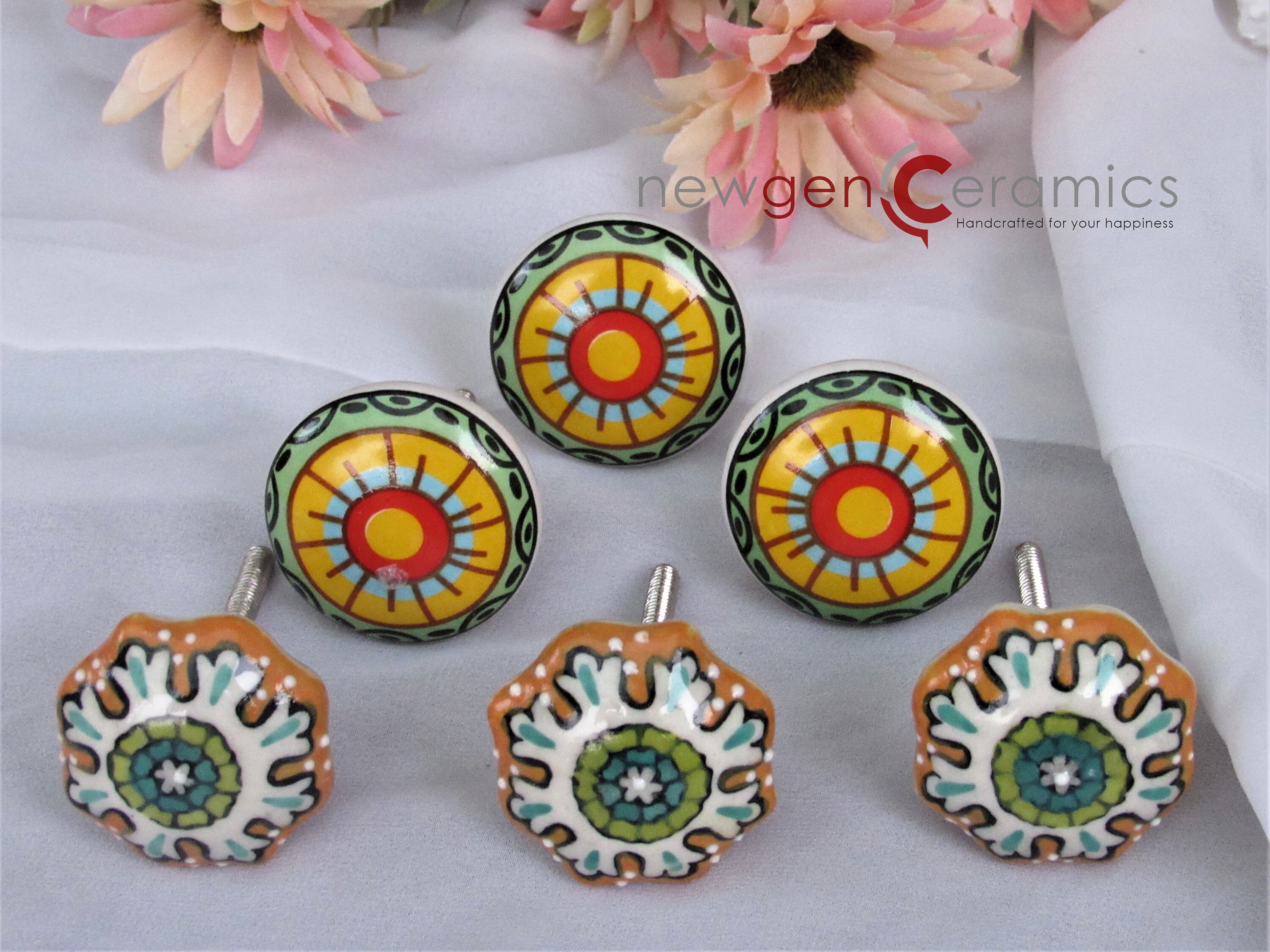 Perillas de cerámica amarilla/perillas pintadas a mano/forma | Etsy