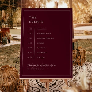 Minimalist Fall Winter Wedding Order of Events Sign Template INSTANT DOWNLOAD, Editable, Printable, DIY Customizable Decor Signage - MB002