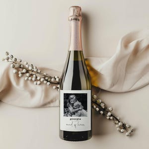 Plantilla de etiqueta de vino con foto para propuesta de dama de honor, propuesta de dama de honor, regalos para dama de honor, invitación de dama de honor - MB023