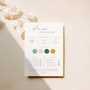 Modèle de carte d'informations de demoiselle d'honneur, proposition de demoiselle d'honneur, infographie minimaliste moderne de demoiselle d'honneur, carte d'informations de la fête de la mariée, modifiable, MB005