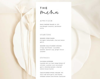 Modèle de menu minimaliste moderne, décoration de table, menu nuptiale de douche, menu de mariage, personnalisable, modifiable, imprimable, TÉLÉCHARGEMENT IMMÉDIAT - MB004