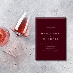 Burgundy Marsala Minimalist Wedding Save the Date Card Template INSTANT ...