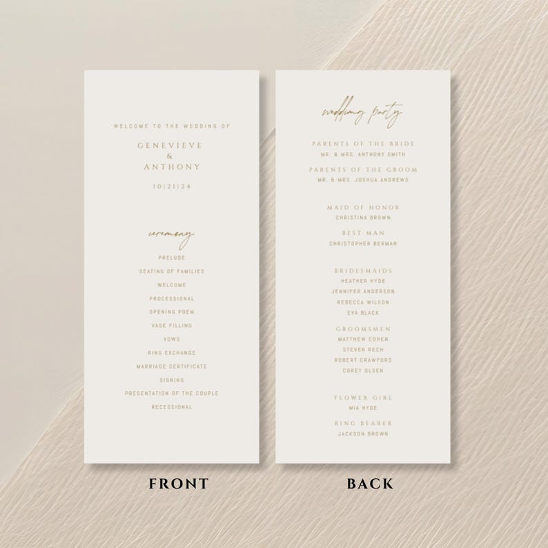 Gold Minimalist Wedding Ceremony Program Template, Wedding Ceremony ...